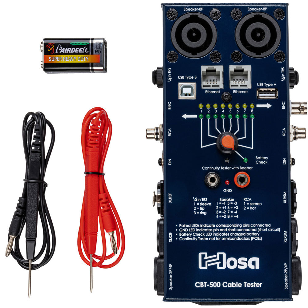 Hosa Cbt500 Audio Cable Tester (Xlr, Phone, Phono, Speakon, Bnc, Usb, Ethernet)