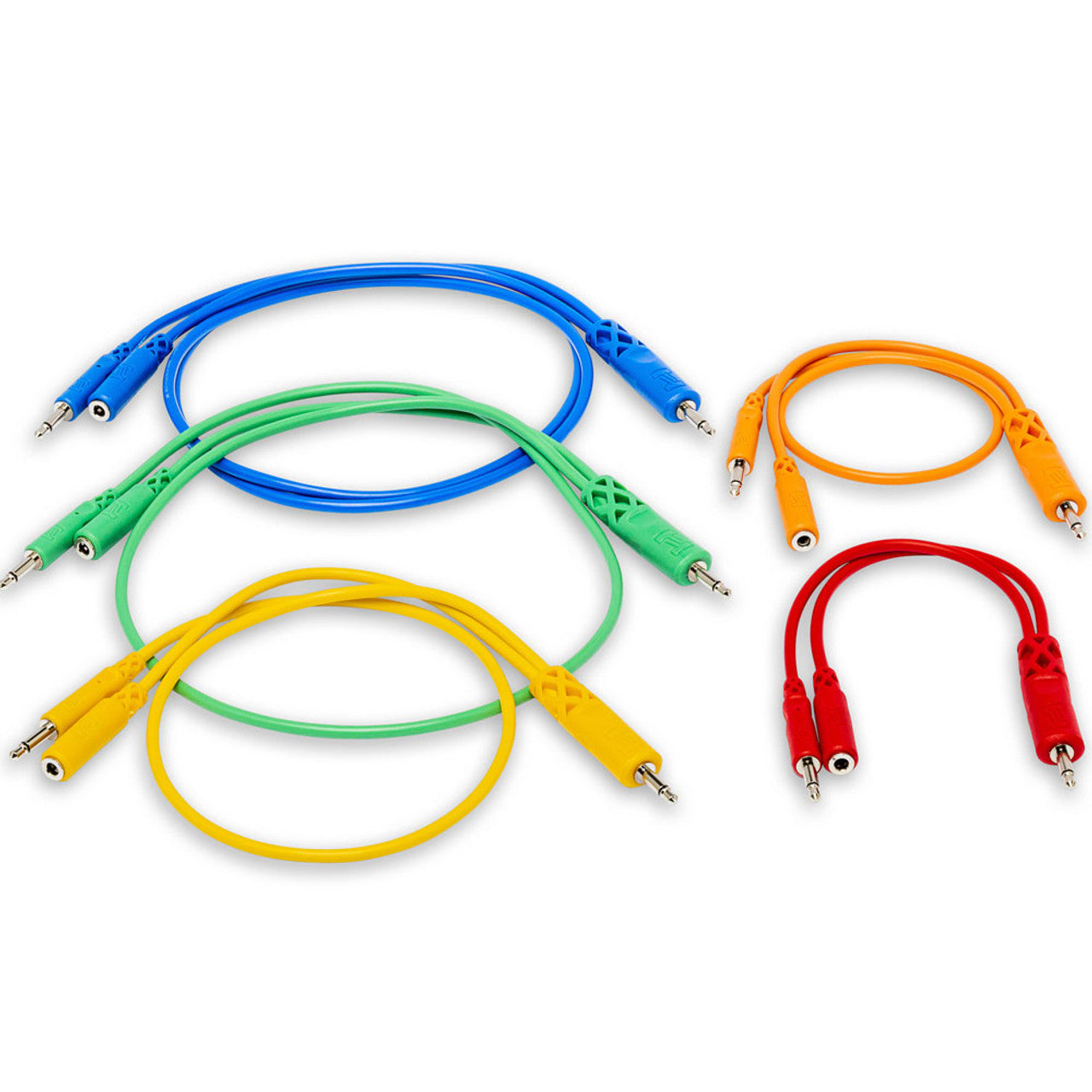 The Hosa CMM545Y Hopscotch Patch Cables, 3.5 Mm TS With 3.5 Mm TSf Pigtail To 3.5 Mm TS, 5 Pc, 1.5 Ft /