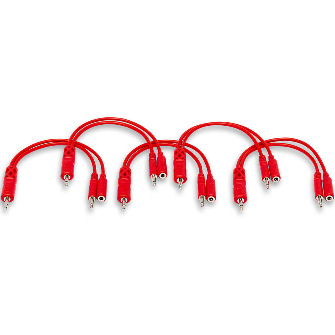 The Hosa CMM545Y Hopscotch Patch Cables, 3.5 Mm TS With 3.5 Mm TSf Pigtail To 3.5 Mm TS, 5 Pc, 1.5 Ft /