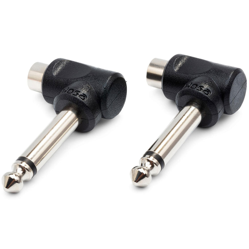 Hosa GPR123 Right-Angle Adapters, RCA To 1/4 In TS, 2 Pc