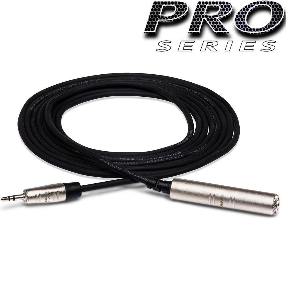 Hosa Pro HXSM025 Pro Headphone Adapter Cable, Rean 1/4 In TRS To 3.5 Mm TRS, 25 Ft / 7.6M