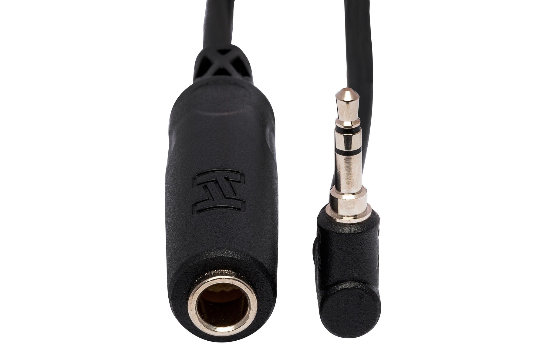 Hosa MHE100.5 Headphone Adapter, 1/4 In TRS To Right-Angle 3.5 Mm, 6 In / 15Cm