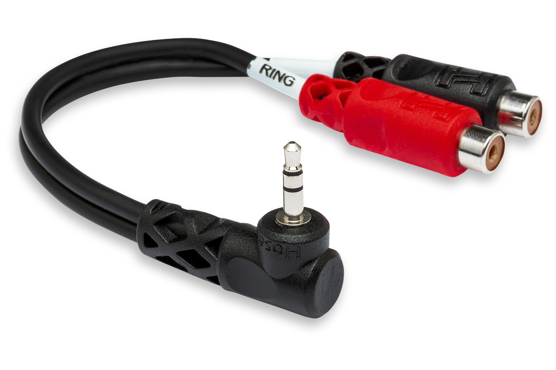 Hosa YRA167 Stereo Breakout, Right-Angle 3.5 Mm TRS To Dual RCA Female