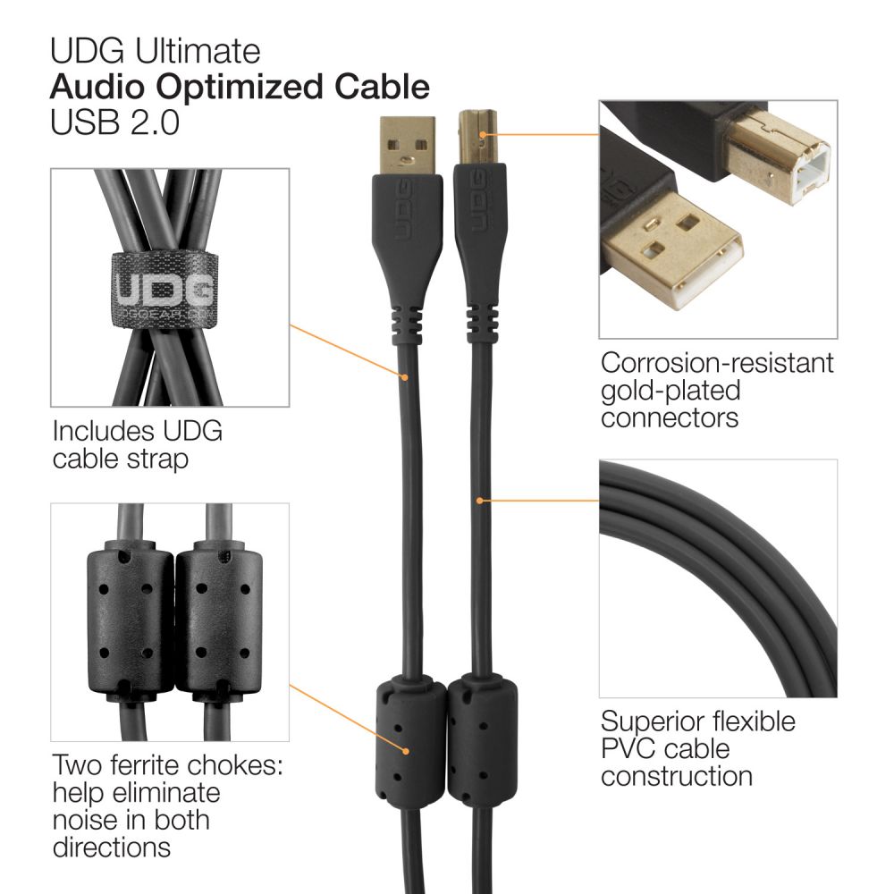 UDG Ultimate USB2 Cable A-B Black Straight 2m