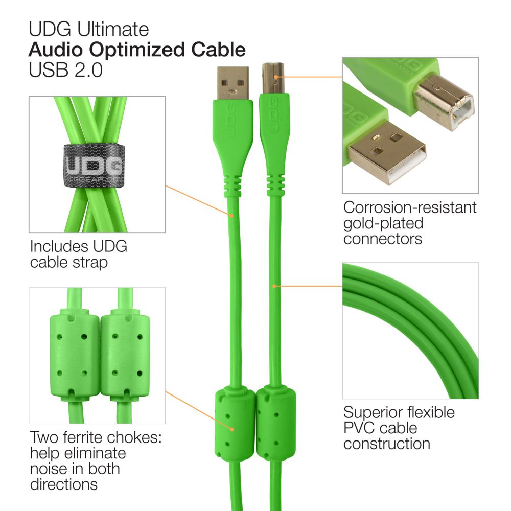 UDG Ultimate USB2 Cable A-B Green Straight  1m